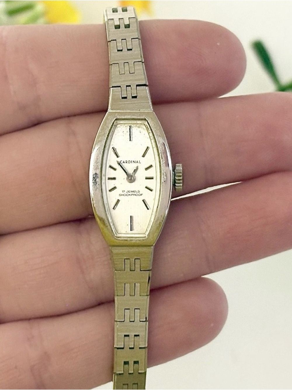 Vintage Cardinal 17 Jewels Sleek Shockproof Mechanical Oval Cocktail Watch WORKS